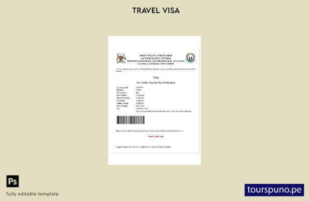 Plantilla de visa electrónica para Uganda lista para imprimir
